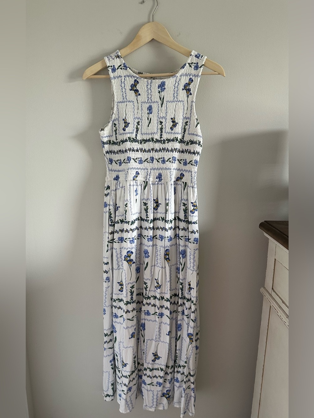 Japna White Maxi Dress with Blue and Green Floral Print